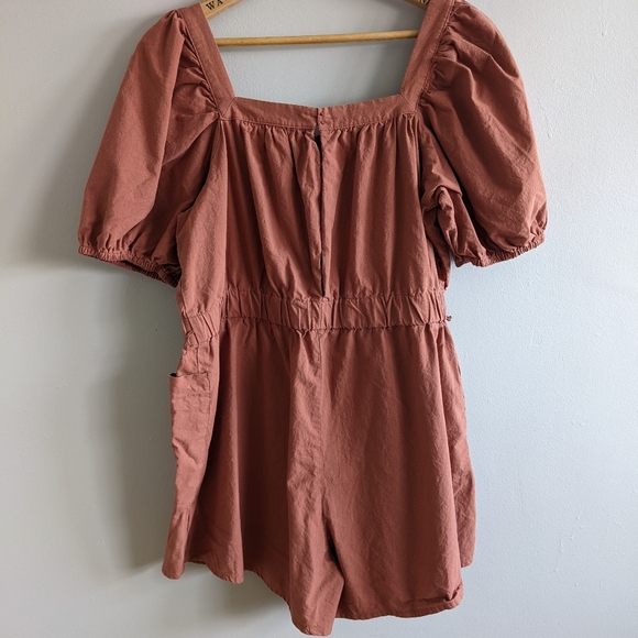 H&M Rust Brown Cotton Weave Puff Sleeve Playsuit - Picture 7 of 11